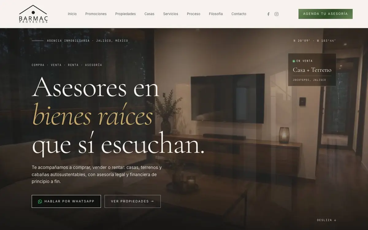 Sitio web de Barmac en escritorio