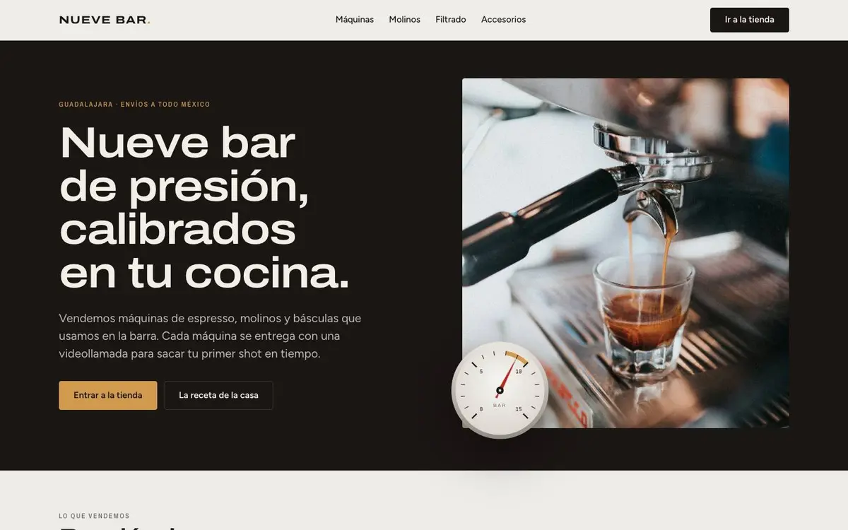 Sitio web de Nueve Bar en escritorio