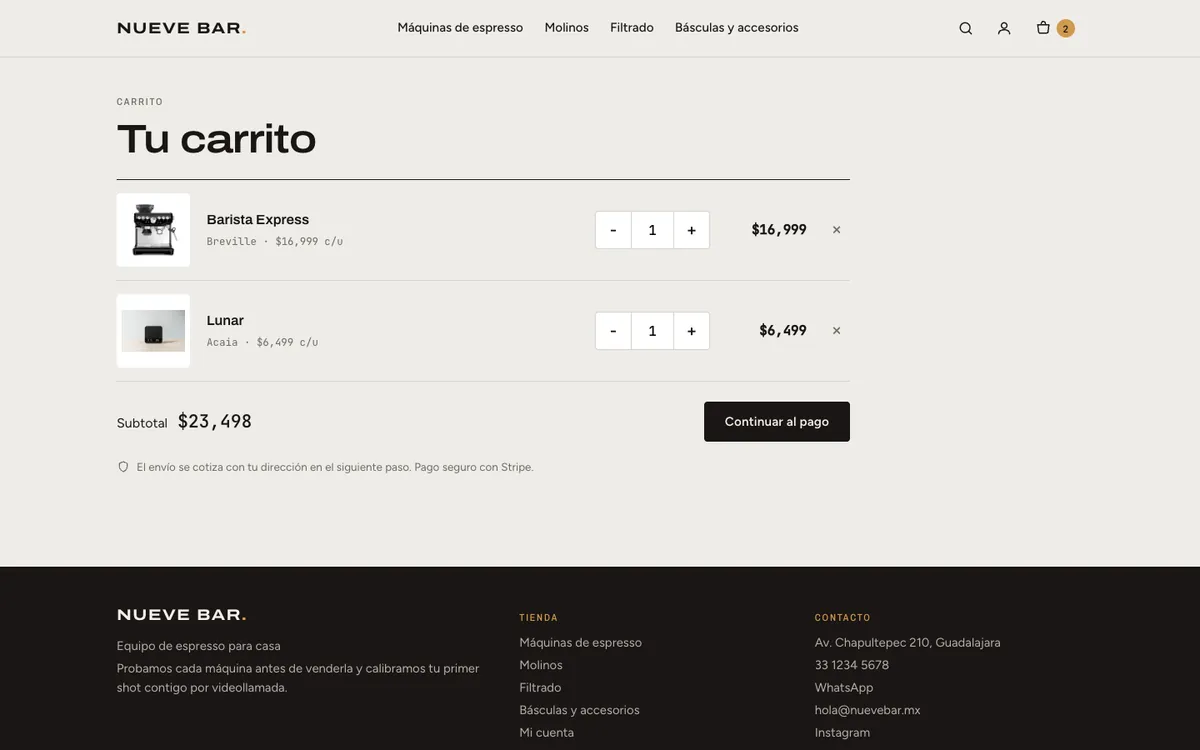 Tienda en escritorio: carrito