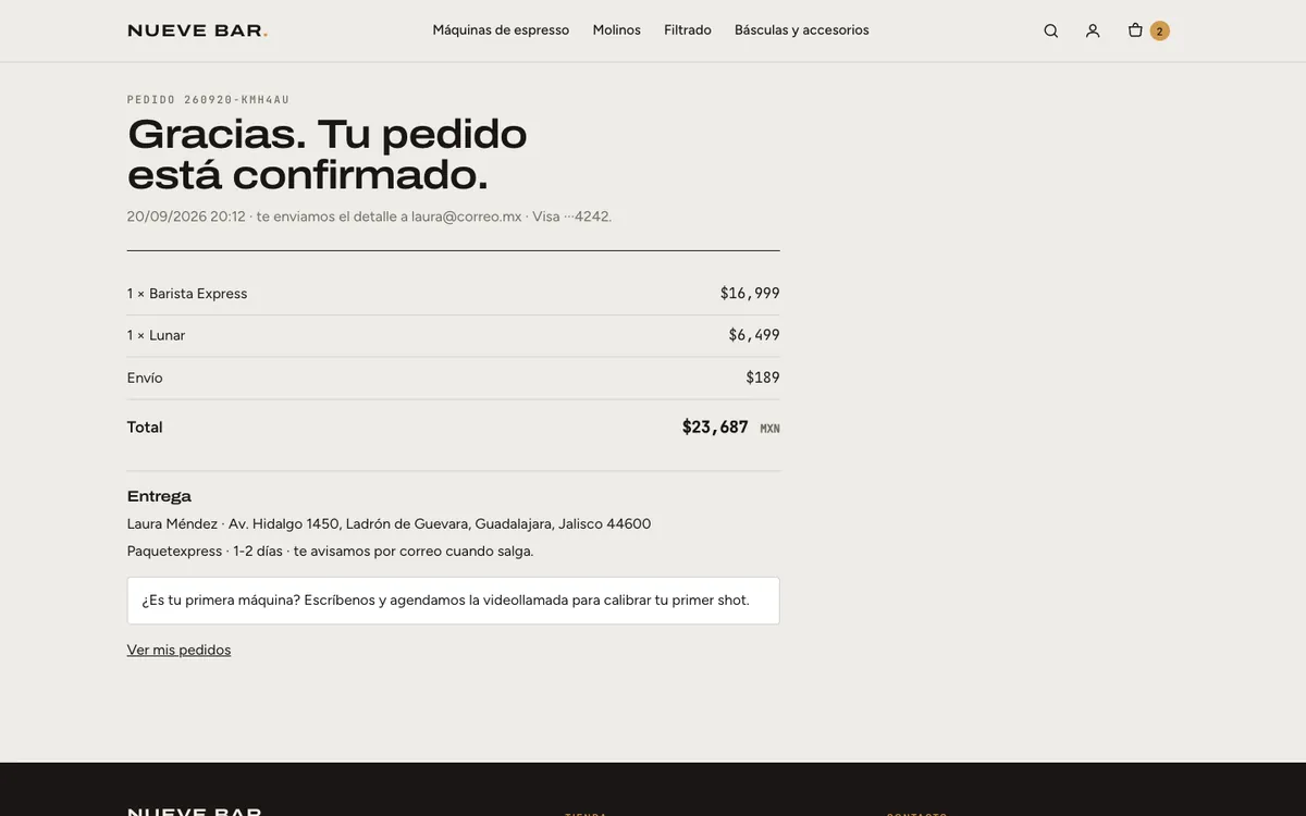 Tienda en escritorio: pedido confirmado